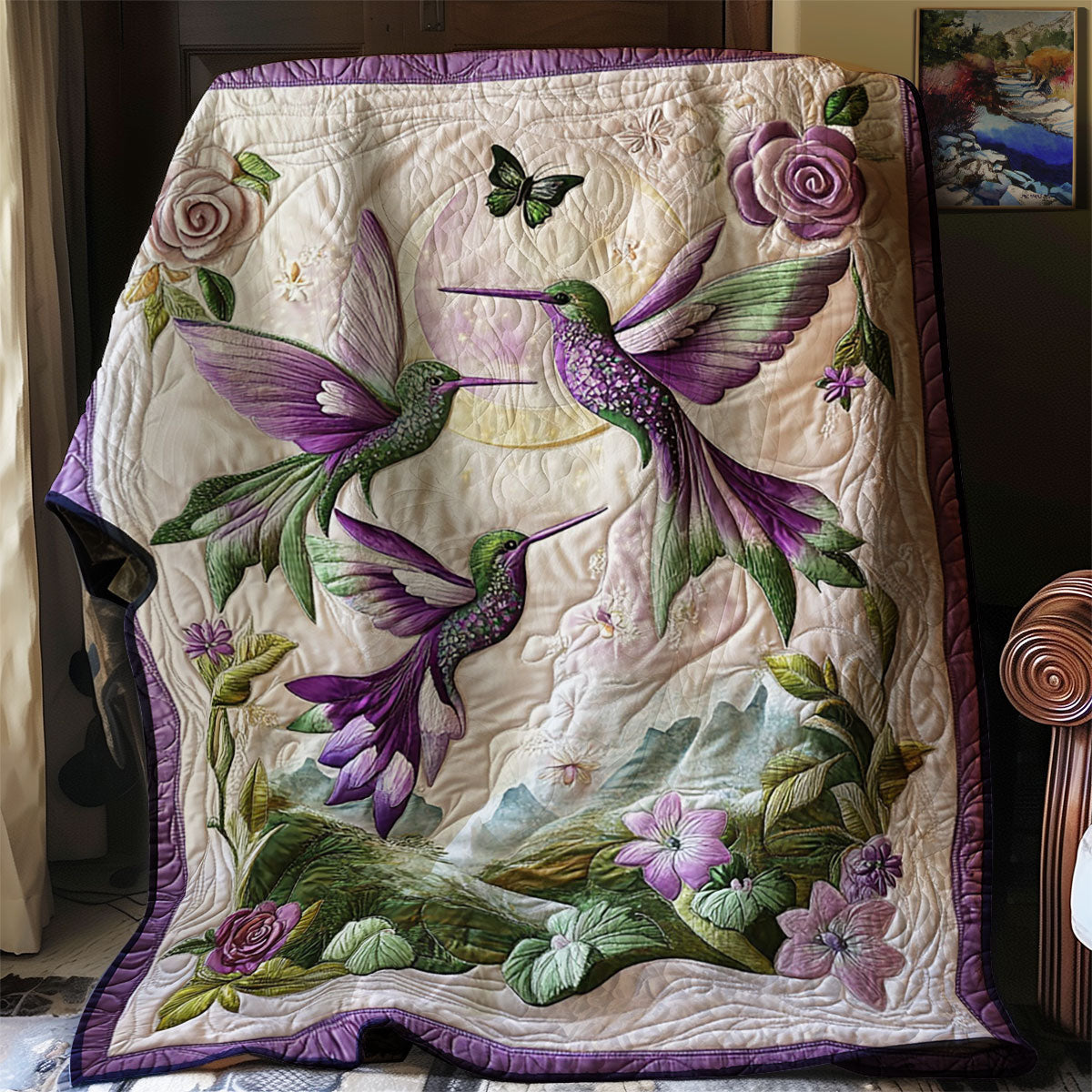 Purple Hummingbird WJ0701016CL Quilt