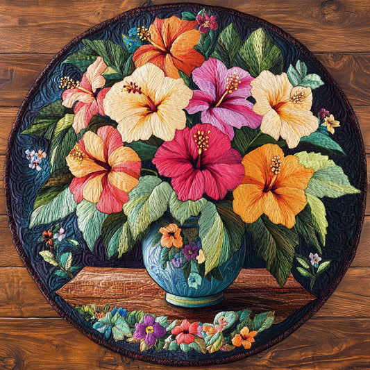 Hibiscus Bloomwheel WN1906023CL Quilted Round Mat