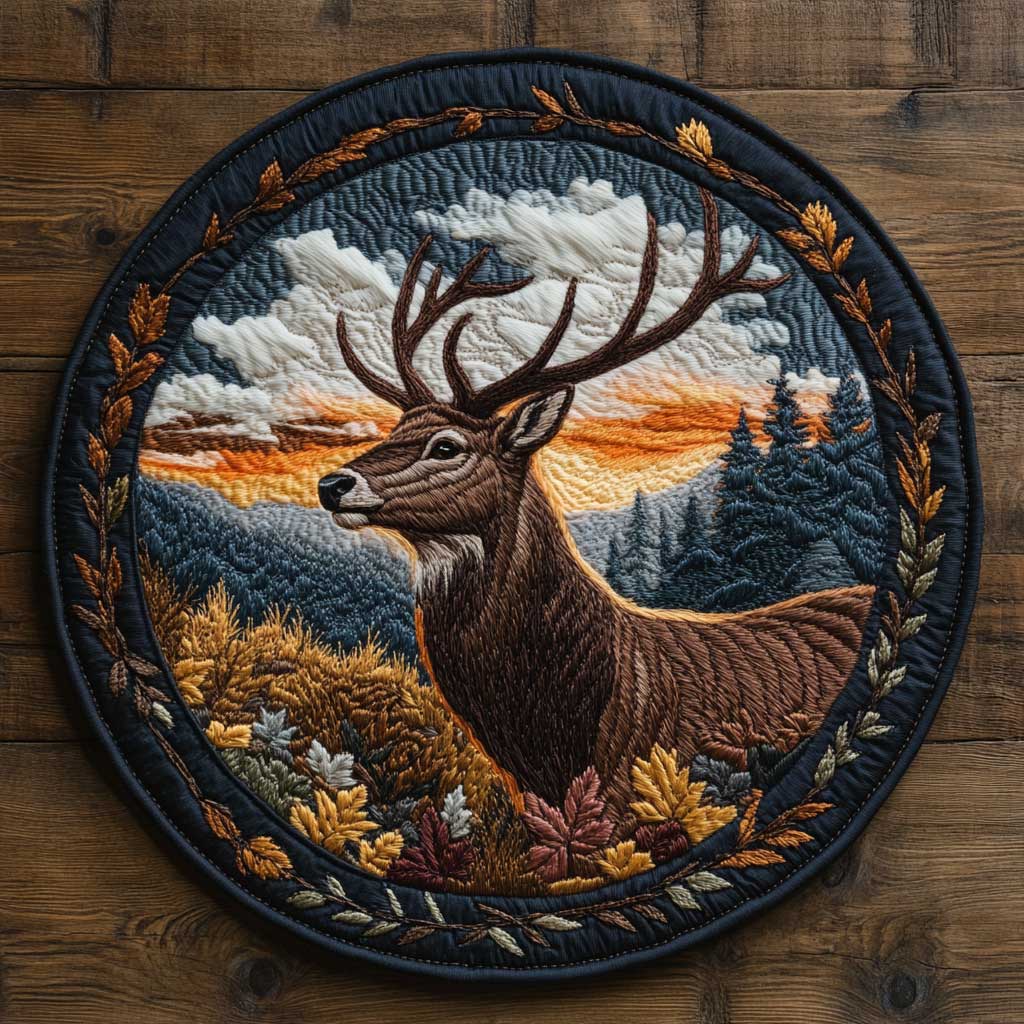 Deer Born WN0705014CL Quilted Round Mat