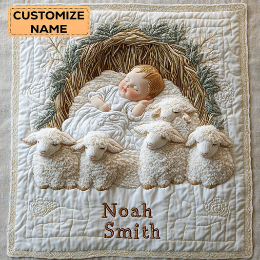 Baby Jesus And Lambs WY2507002CL Personalized Baby Quilt