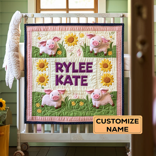 Springtime Pig Parade WY2907044CL Personalized Baby Quilt