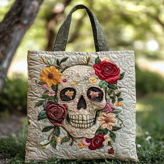Floral Skull WN2509021CL Quilted Tote Bag