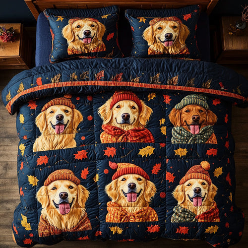 Golden Retriever Autumn Patchwork WY0707063CL Duvet Cover Set