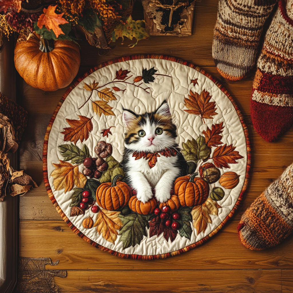 Autumn Harvest Cat WY0608006CL Quilted Round Mat