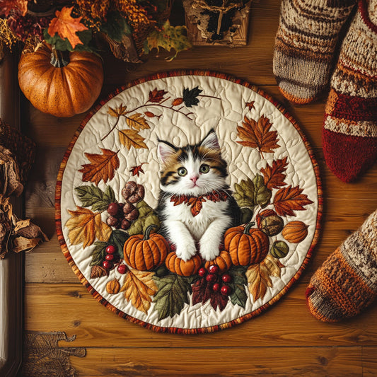 Autumn Harvest Cat WY0608006CL Quilted Round Mat