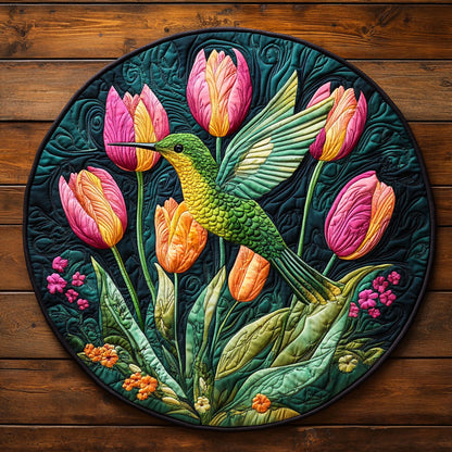 Vibrant Tulip And Hummingbird WY3006041CL Quilted Round Mat