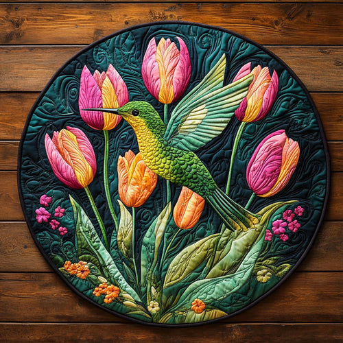 Vibrant Tulip And Hummingbird WY3006041CL Quilted Round Mat