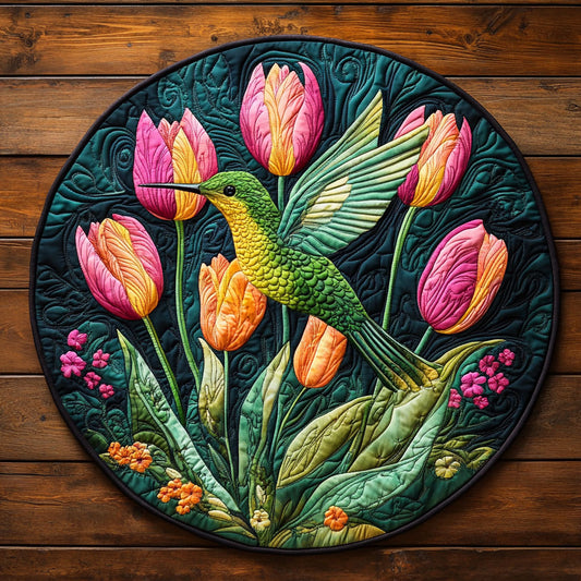 Vibrant Tulip And Hummingbird WY3006041CL Quilted Round Mat