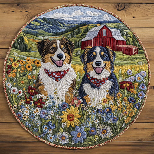 Australian Shepherd Bloom WN2807003CL Quilted Round Mat