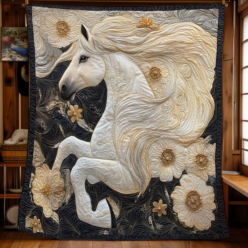 Beautiful White Flower Horse WY1202078CL Quilt
