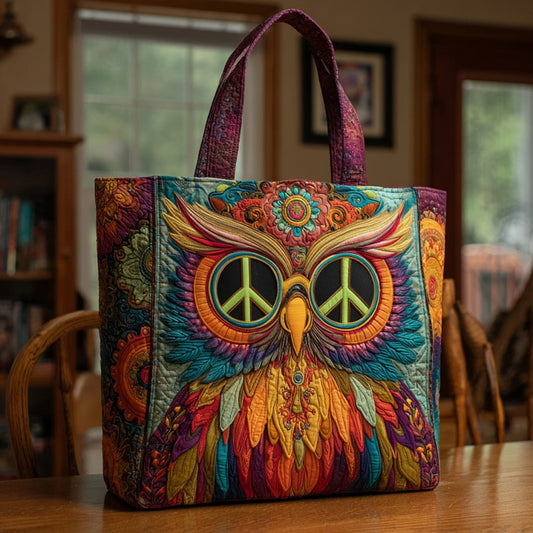 Peace Sign Owl XR2709002CL Quilted Tote Bag