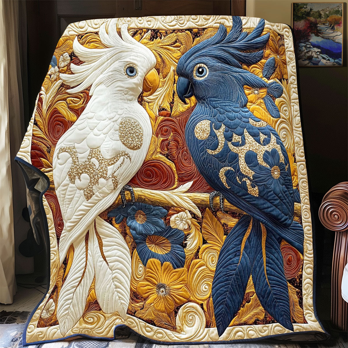 Beautiful Couple Parrot WY2001068CL Quilt