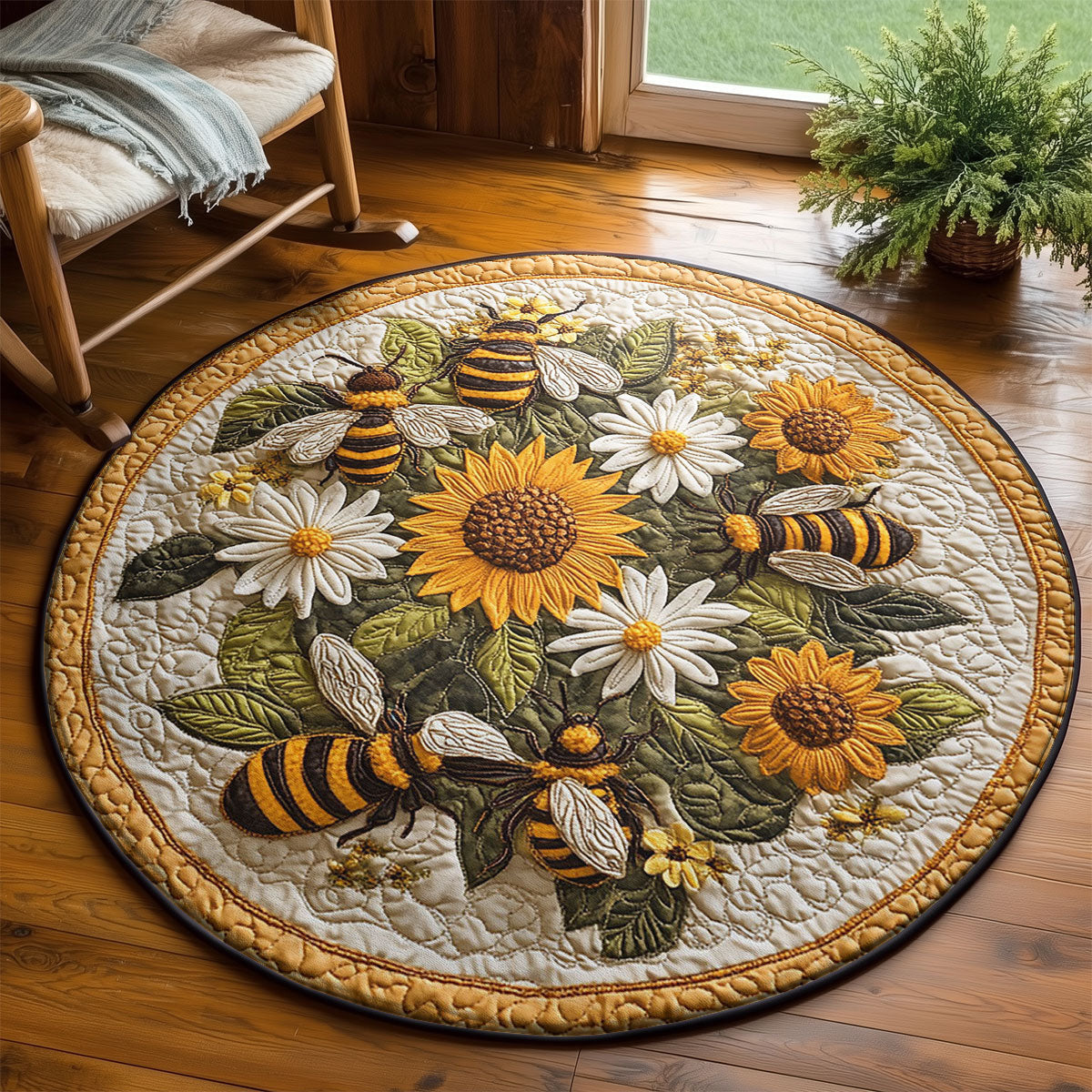 Buzzing Garden WY2203033CL Quilted Round Mat