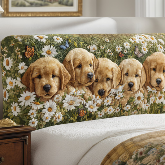 Golden Retrievers And Daisies XR1912022CL Quilted Headboard Slipcover