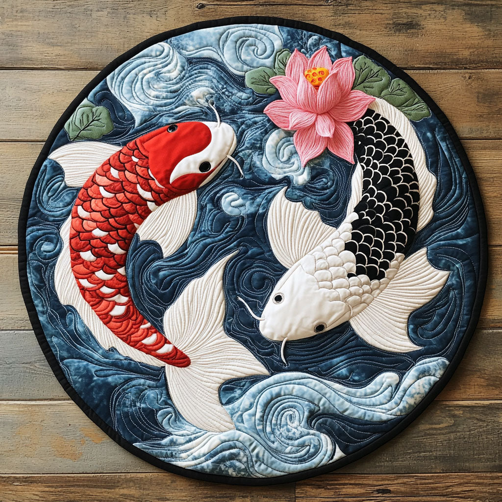 Harmony Koi Fish WP0804005CL Quilted Round Mat
