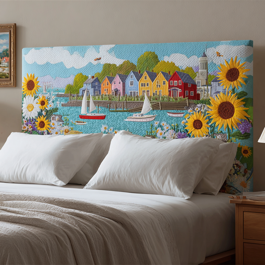 Colorful Seaside Cottages XR2512010CL Quilted Headboard Slipcover