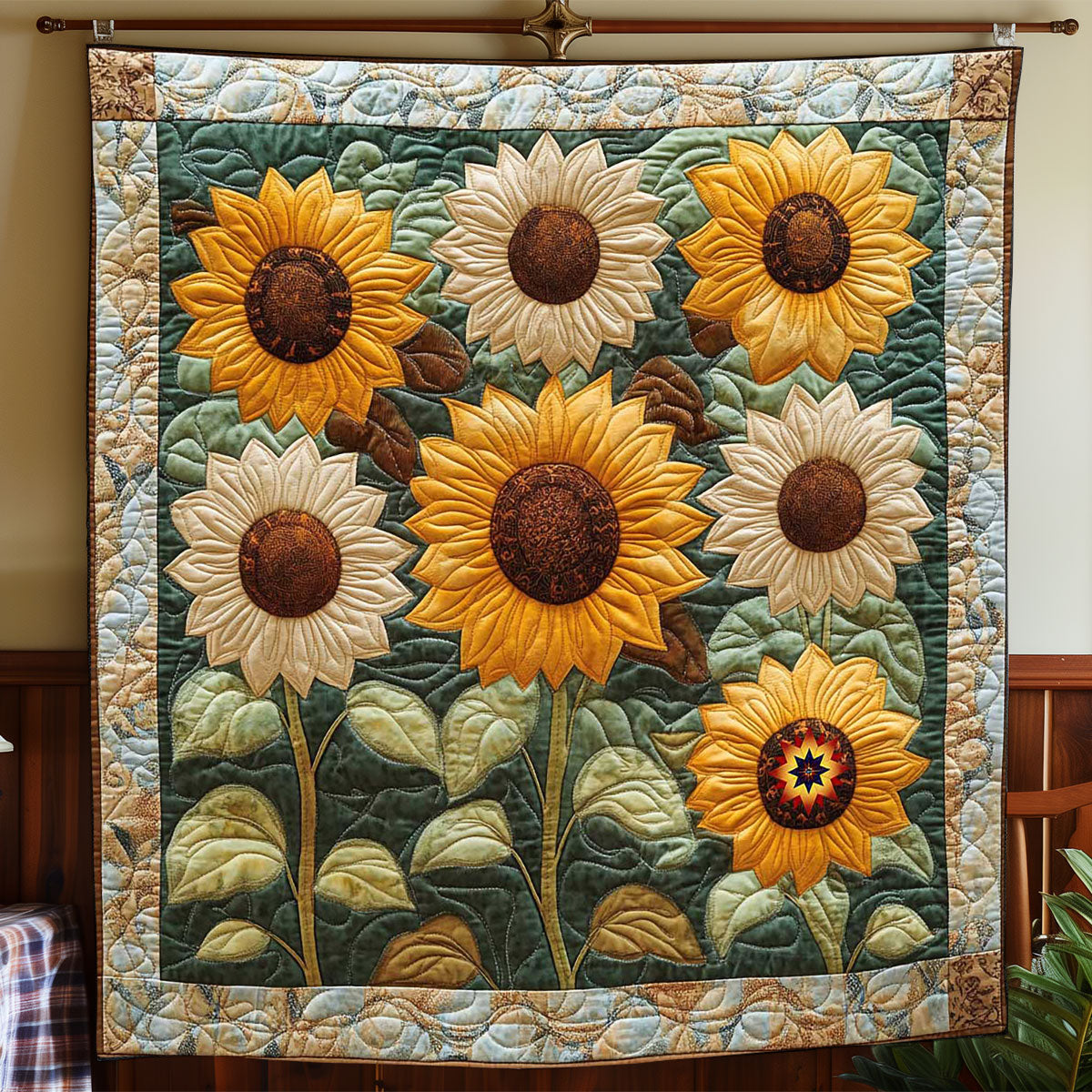 Teal Sunflower Garden WP2112020CL Quilt