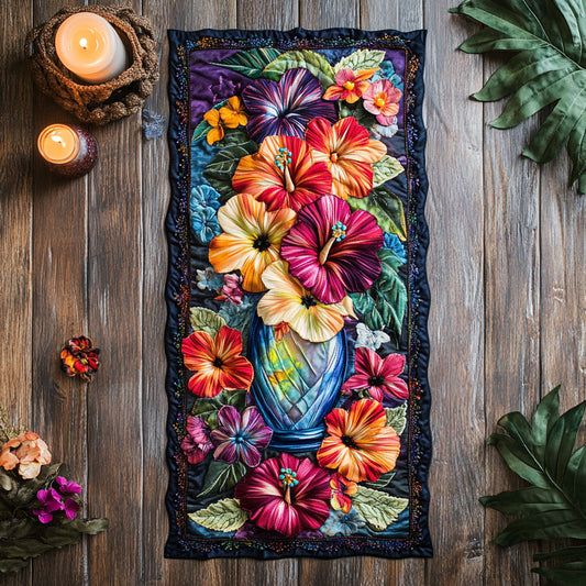 Hibiscus Flame WN1906035CL Quilted Table Runner