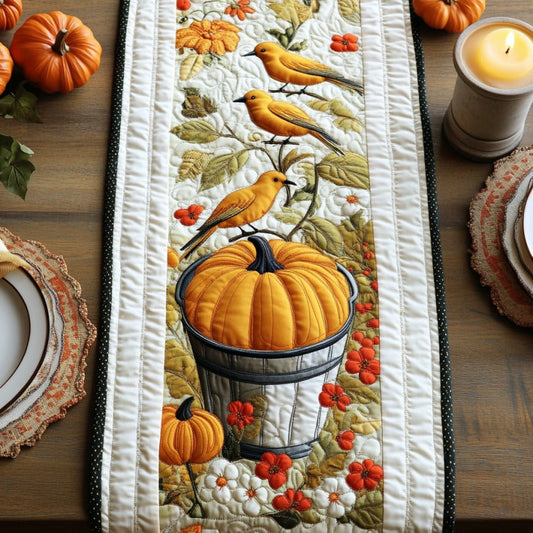 Goldfinch Birds With Pumkins XR1609014CL Quilted Table Runner