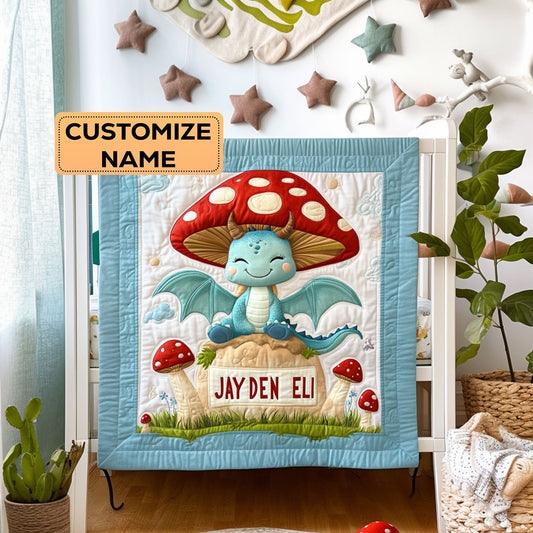 Mushroom Dragon WY2807027CL Personalized Baby Quilt
