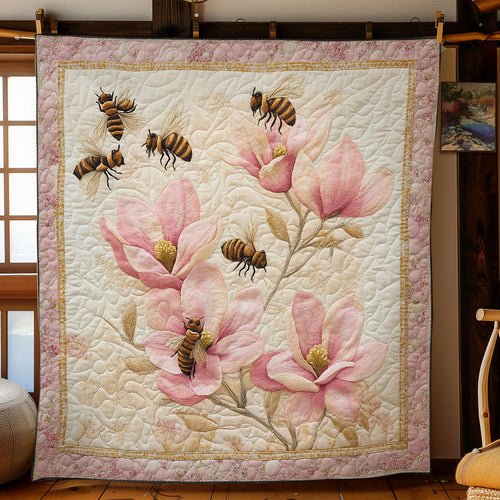 Pink Magnolia And Bee WY2103066CL Quilt