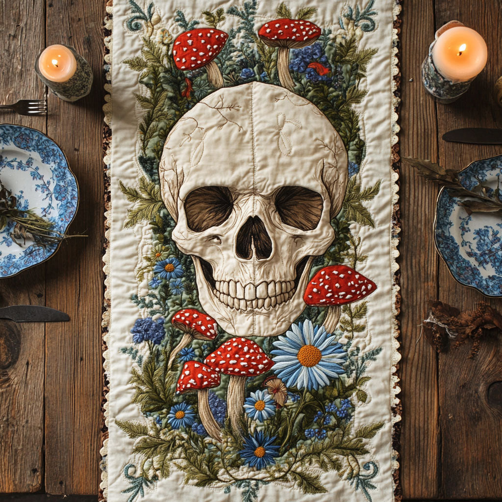 Skull And Shroom Magic WN1607038CL Quilted Table Runner
