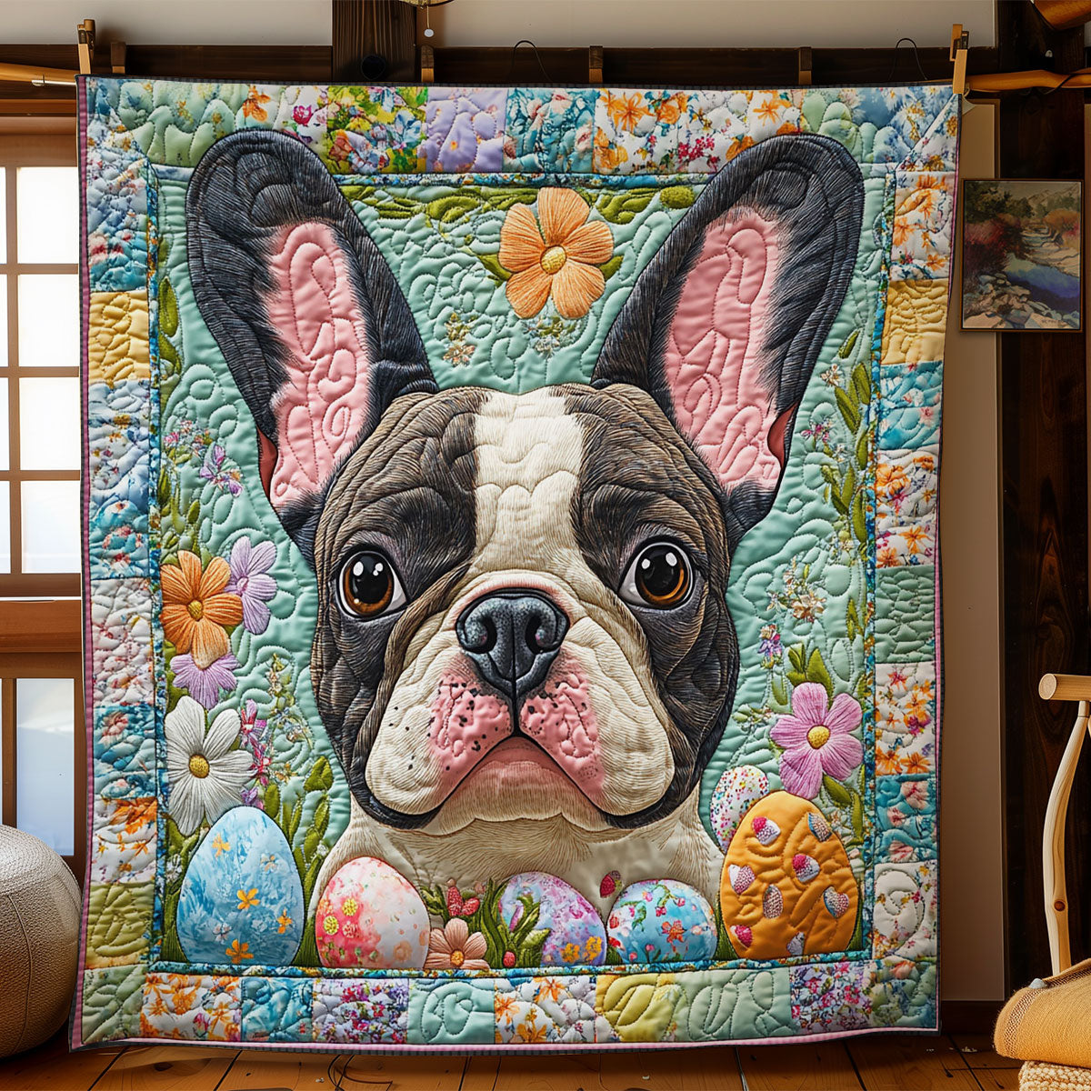 Easter Ears Pug WY0703016CL Quilt