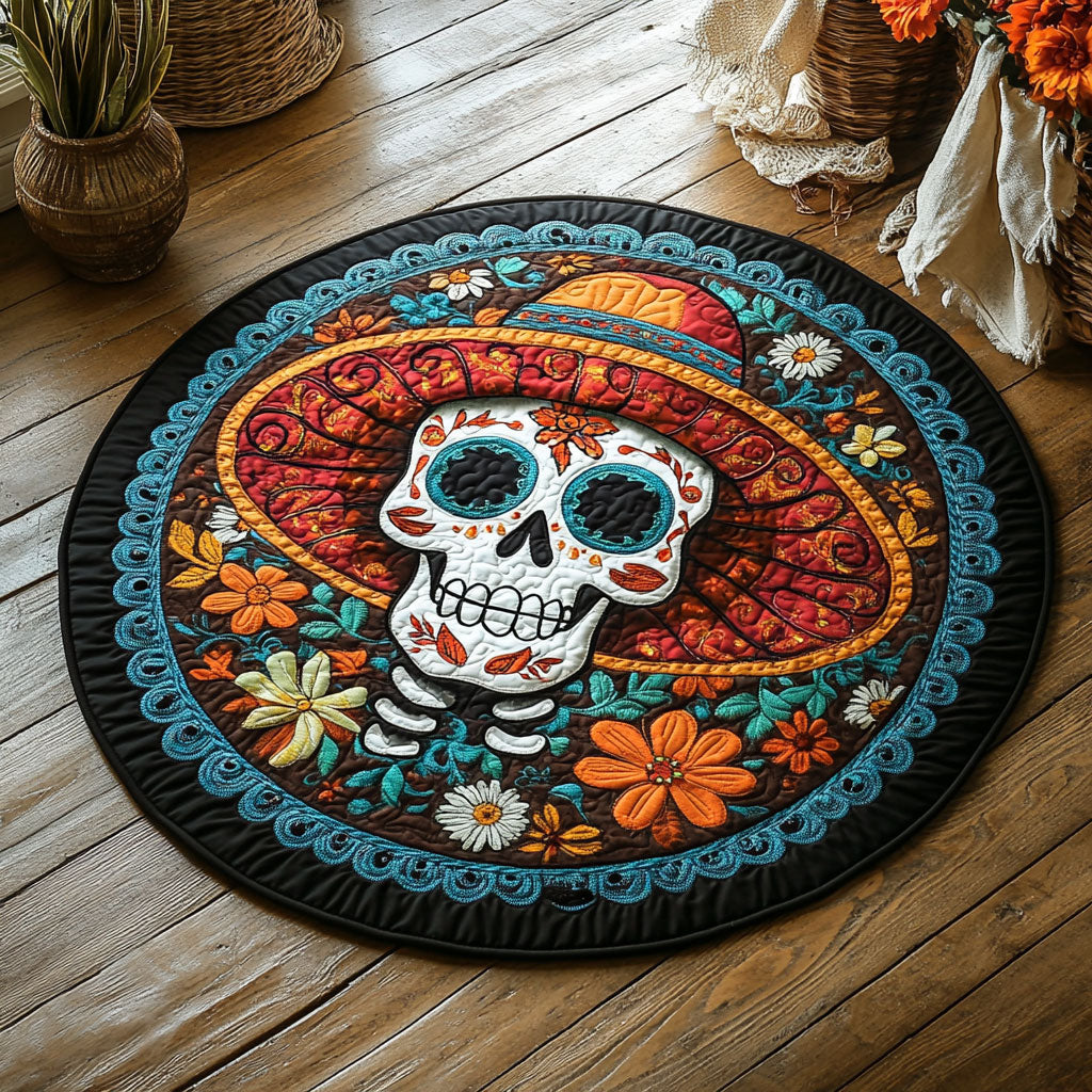 Skull Day Of The Dead WX2605053CL Quilted Round Mat