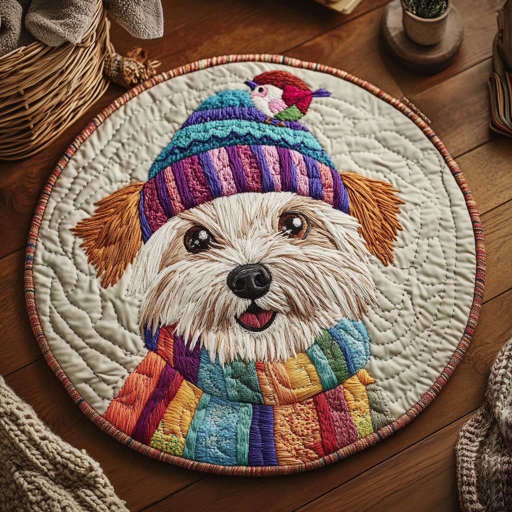 Furry Friend Dog WN2103010CL Quilted Round Mat