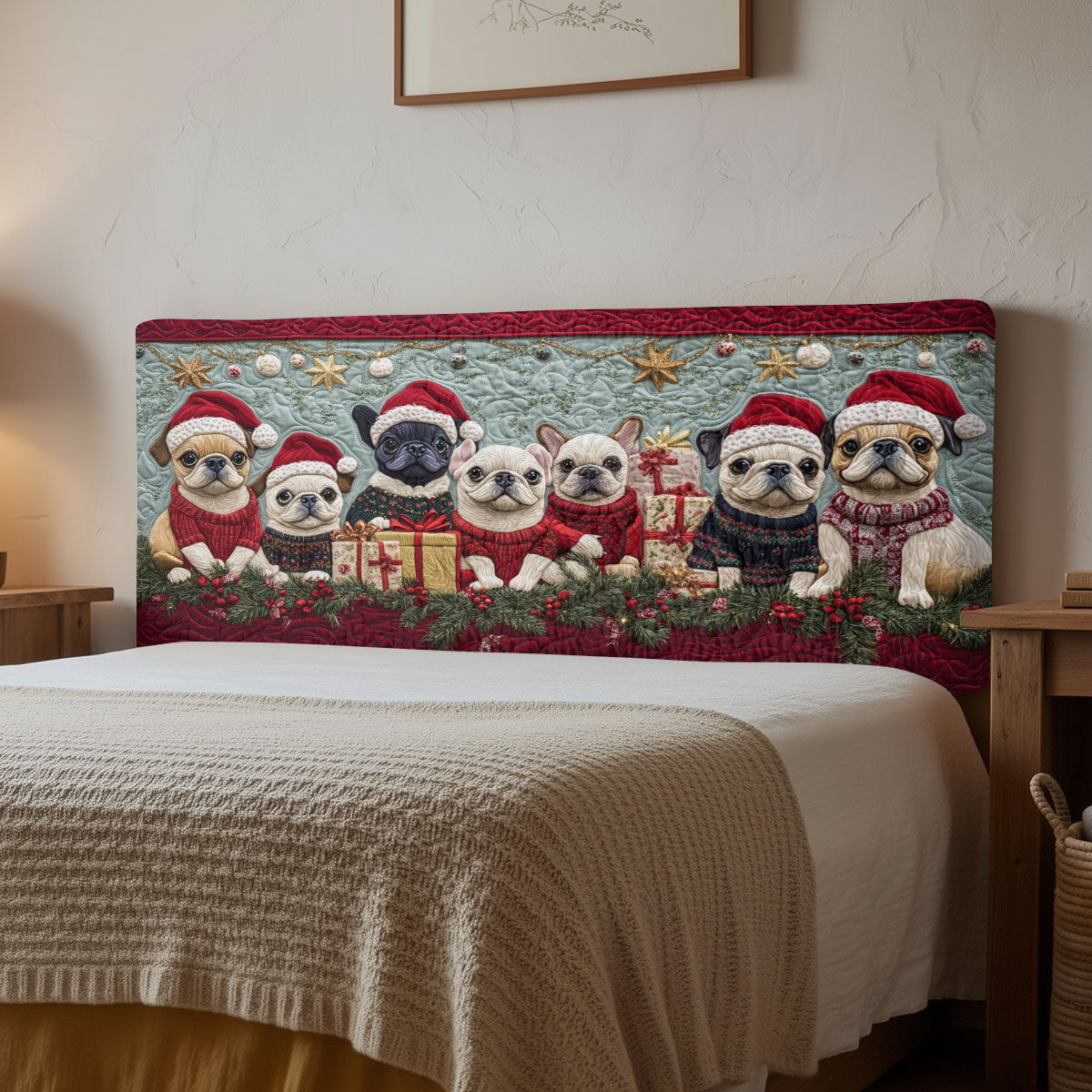 Christmas Bulldog CW1312007CL Quilted Headboard Slipcover