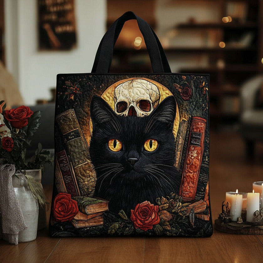 Black Cat Skull XR2509034CL Quilted Tote Bag
