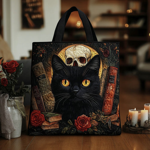 Black Cat Skull XR2509034CL Quilted Tote Bag