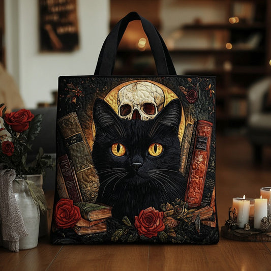 Black Cat Skull XR2509034CL Quilted Tote Bag
