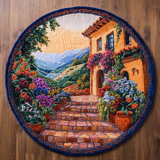 Mediterranean Villa Garden WN2904031CL Quilted Round Mat