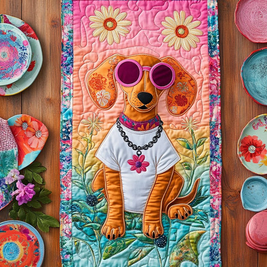 Hippie Dachshund WY0506030CL Quilted Table Runner