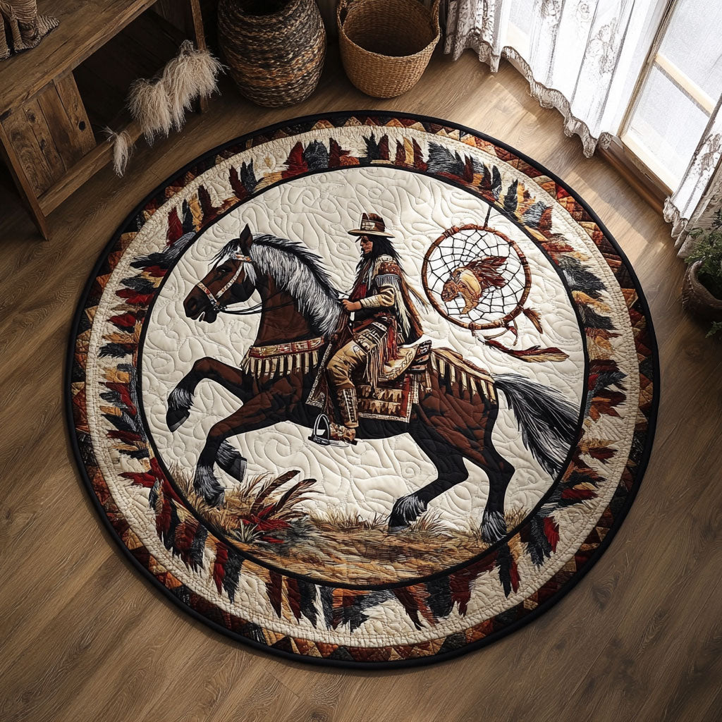 Horse And Native WY1006015CL Quilted Round Mat