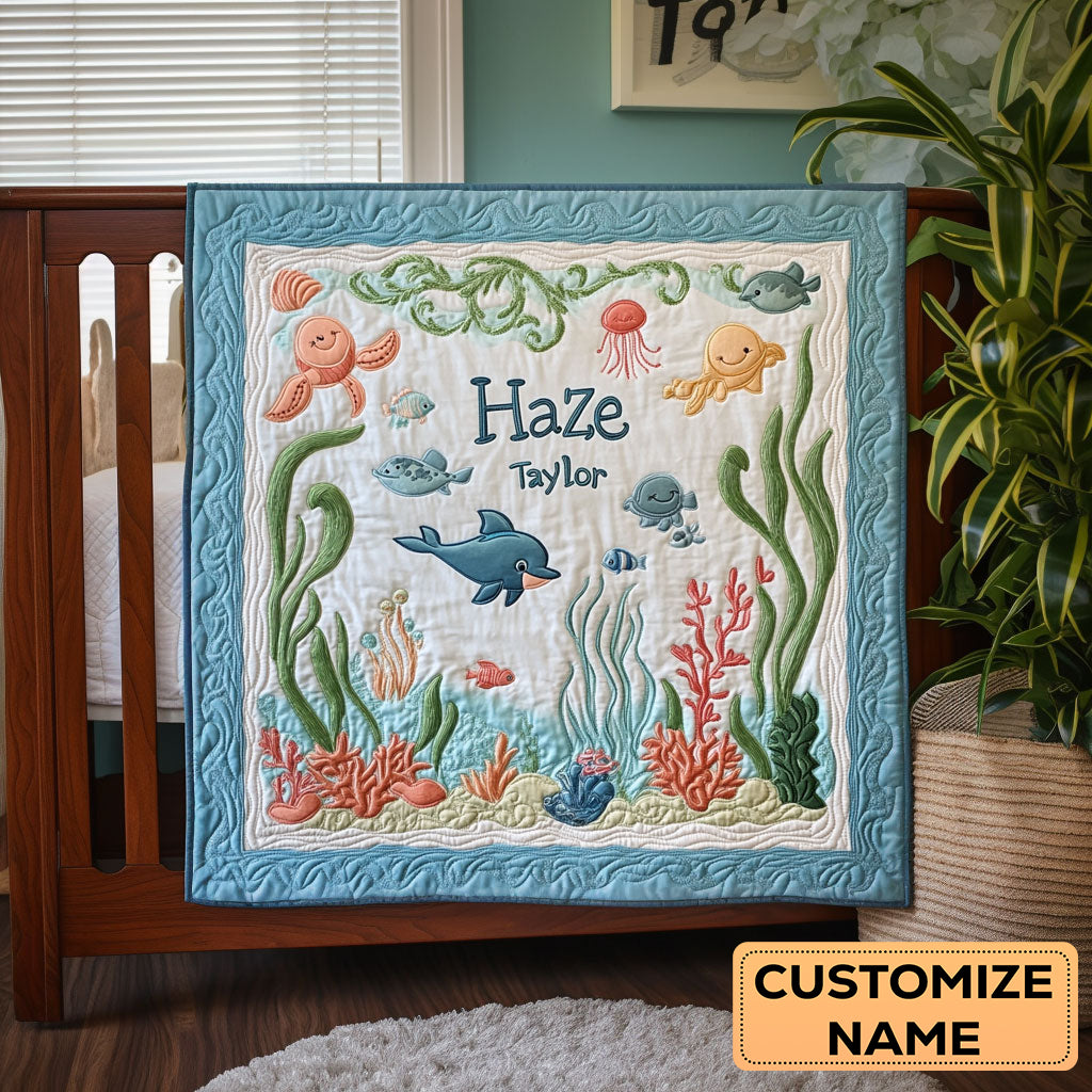 Dolphin Splash WN2407025CL Personalized Baby Quilt