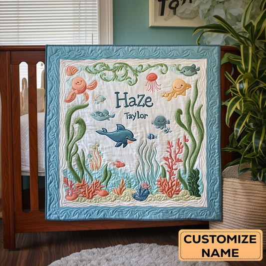 Dolphin Splash WN2407025CL Personalized Baby Quilt
