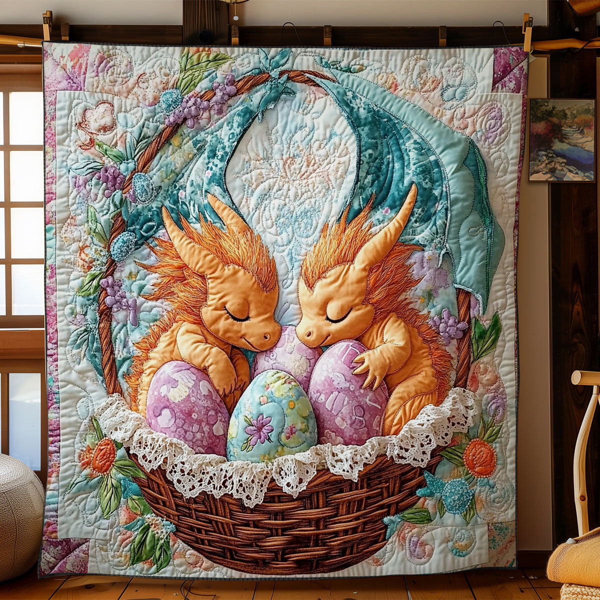 Easter Egg Basket Guardians WY0703021CL Quilt