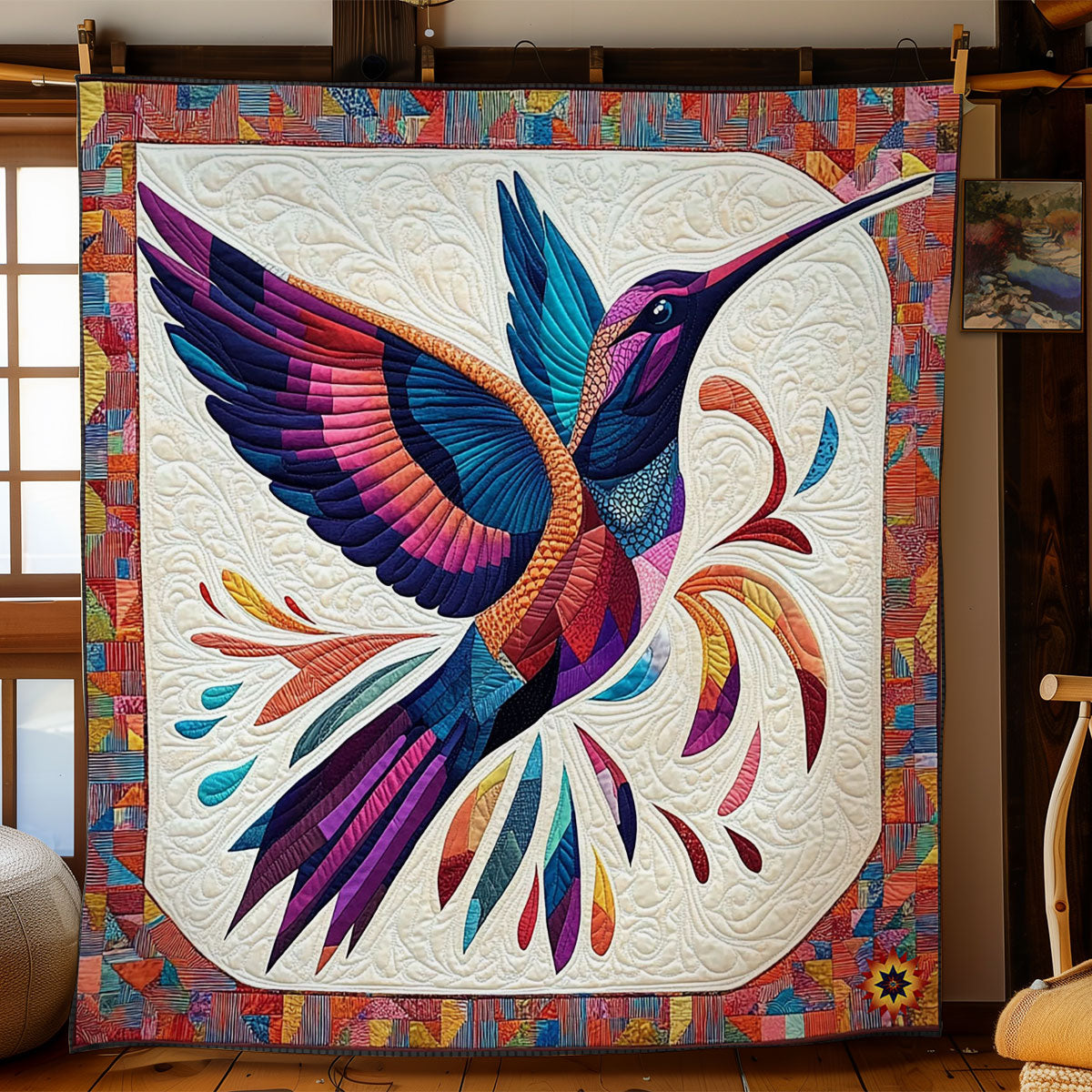 Colorful Abstract Hummingbird WY2712015CL Quilt