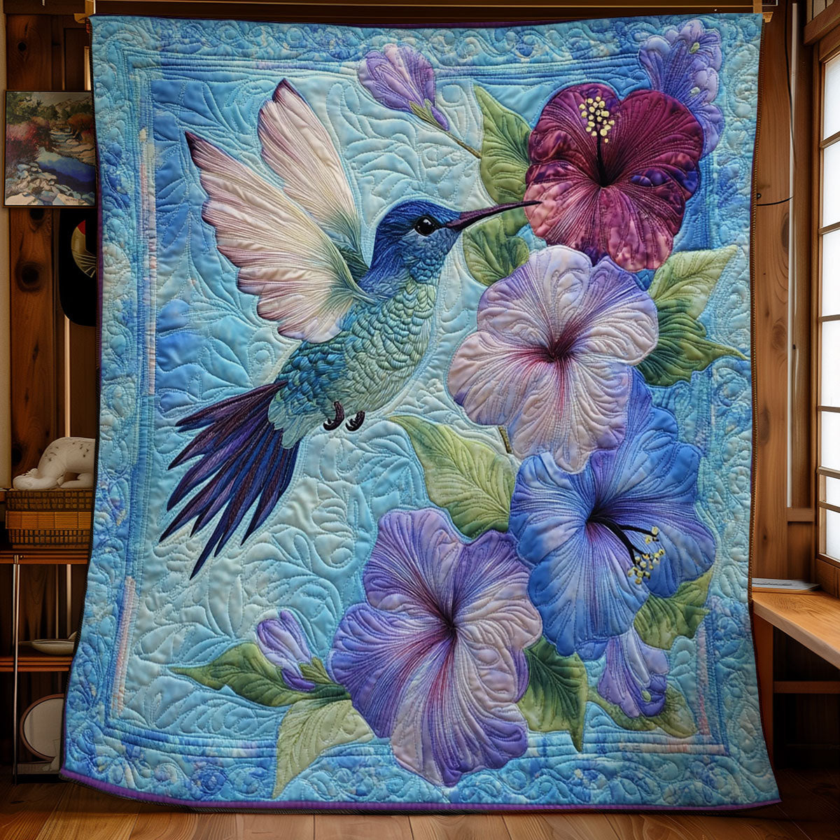 Hummingbird In Purple Garden WY1302034CL Quilt