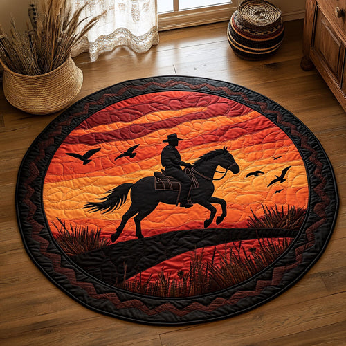 Sunset Cowboy Riding Horse WY0206043CL Quilted Round Mat