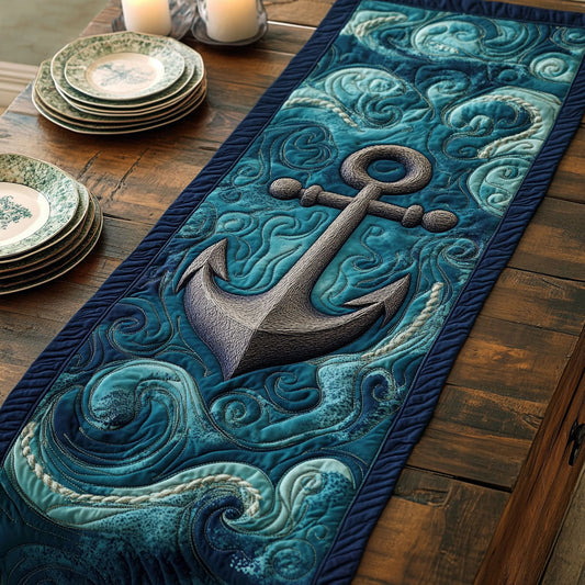 Nautical Anchor CW2306034CL Quilted Table Runner