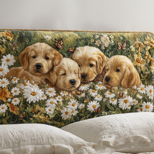Golden Retrievers And Daisies XR1912023CL Quilted Headboard Slipcover