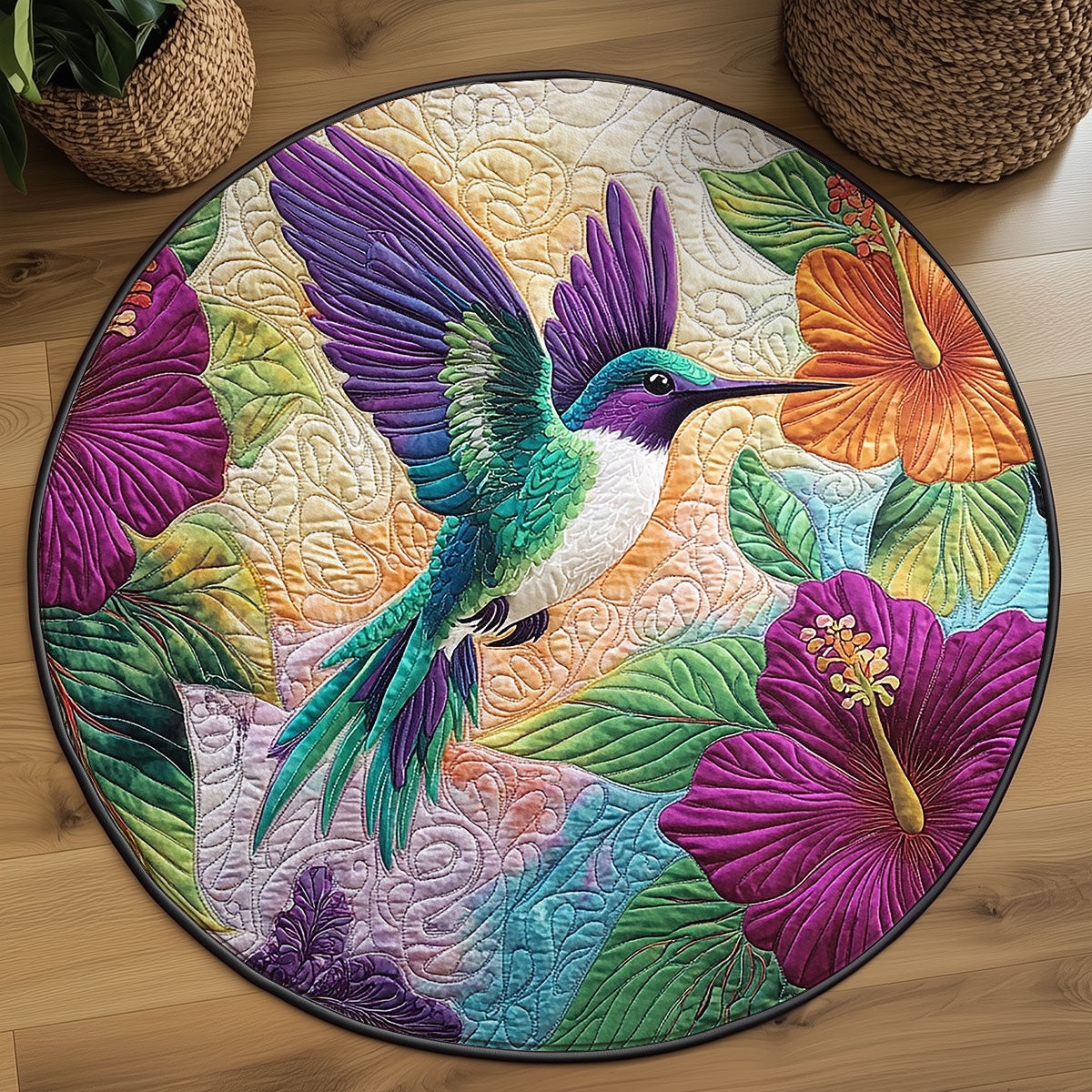 Beautiful Hummingbird WJ1104025CL Quilted Round Mat