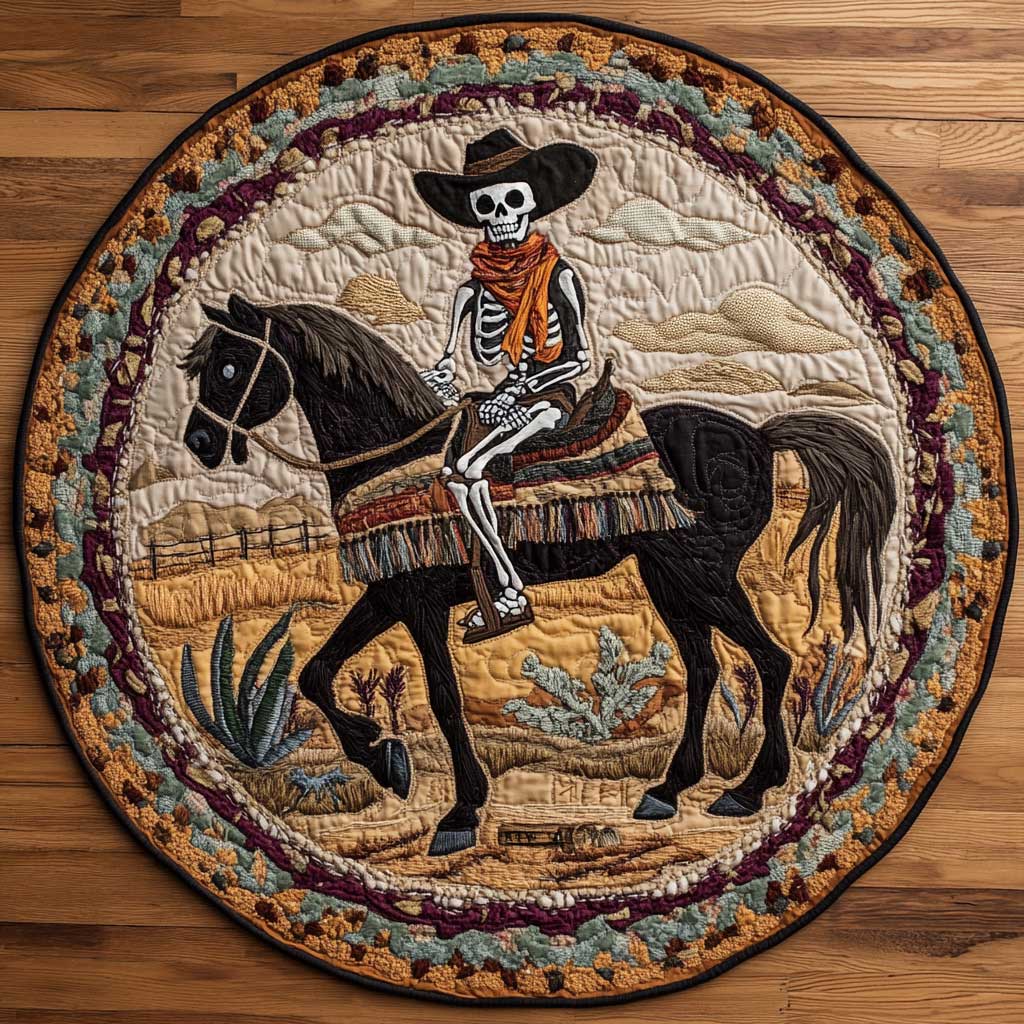 Ghostly Skeleton Cowboy WN1205052CL Quilted Round Mat