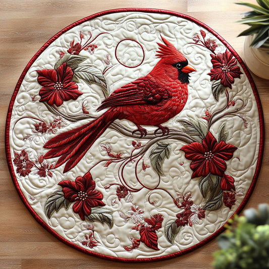 Floral Cardinal CW0107018CL Quilted Round Mat