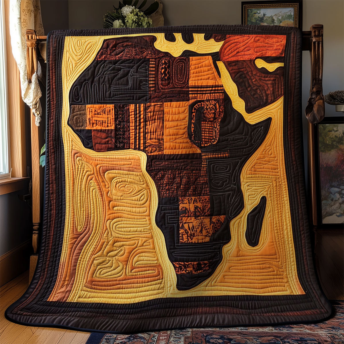 Brown Africa Map WY0303012CL Quilt