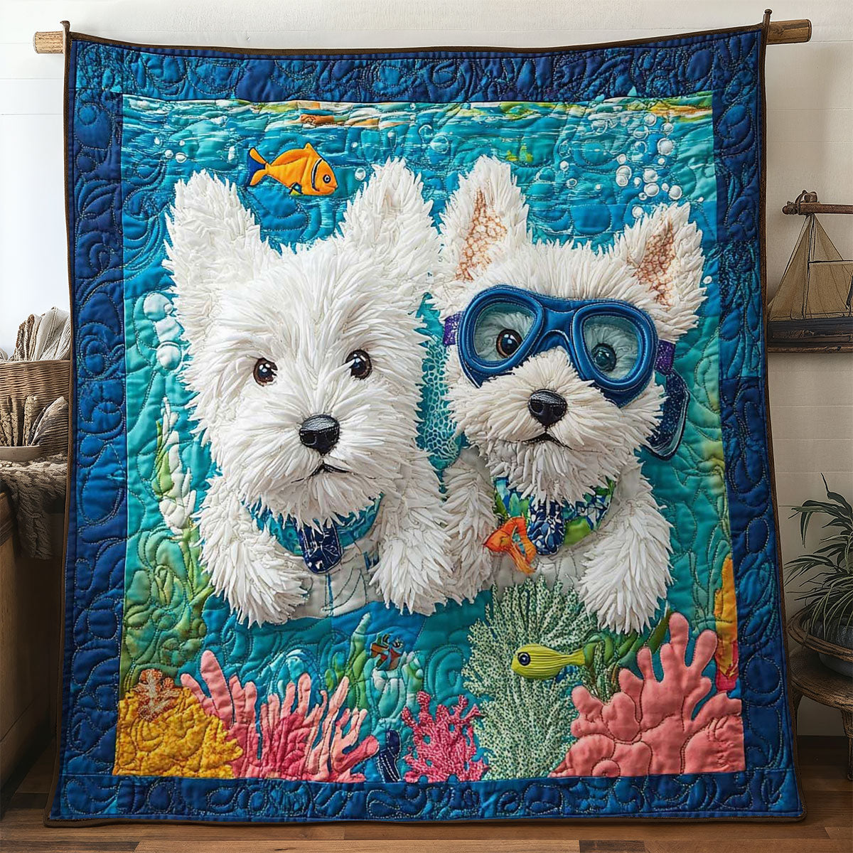 Westie Goes Diving WN0304020CL Quilt
