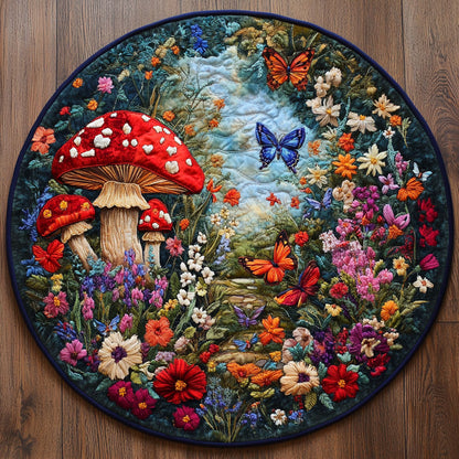 Whimsical Mushroom Haven WN2605066CL Quilted Round Mat